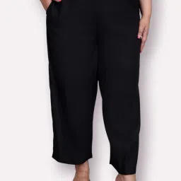 Women Relaxed Black Viscose Rayon Trousers-image-55