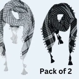 Checkered Pure Cotton Men Black, Black Fancy Scarf-16