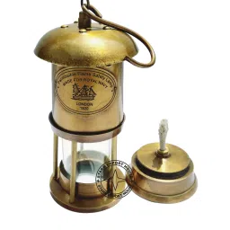 Antique Brass Table Lantern Glass Oil Lamp Home Decoration (7 inch) Brown Brass, Glass Table Lantern-image-53