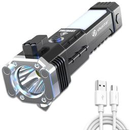 LED 3W Rechargeable Torch Flashlight, with Hammer Window Glass 24 hrs Torch Emergency Light-image-47
