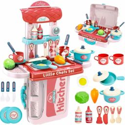 3 in 1 Kitchen Suitcase for Kids Mini Play Set Portable Cooking Toys for Girls-31