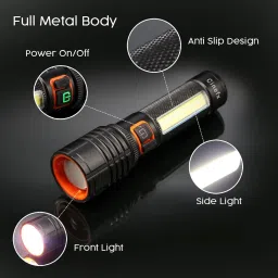dhriyag Focus Zoom Torch, 5-Light Modes with Red & Blue Blinker, Rainproof, Rechargeable Torch image 3