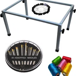 Square Box Aari Work Stand 24x16" with 5 Silk Spools & 30 Assorted Needles. Embroidery Frame-18