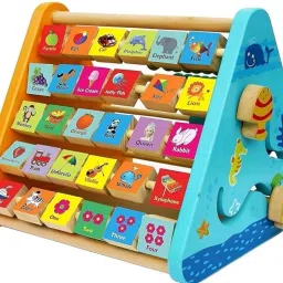 5-in-1 Wooden Activity Cube – Alphabet, Abacus, Whiteboard Learning Toy (2+ Yrs)-1