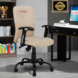 Rainbow velvet Mid back work from home chair with Metal base & 2 Years warranty Leatherette Office Adjustable Arm Chair-picture-34