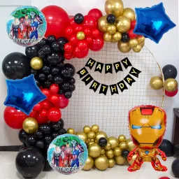 Iron Man Birthday Decoration Kit for Boys, Black, Red, Golden Balloon Garland-image-20