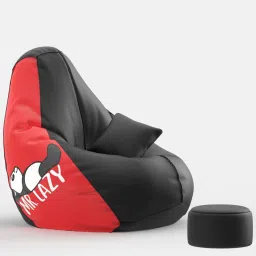 flipkart perfect homes XXXL PatternPuff Bag With Free Cushion and Puffy , Mr Lazy - Black Red Teardrop Bean Bag With Bean Filling image 2