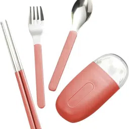 STAINLESS STEEL Spoon Fork & CHOPSTICKS Set with Storage Box for Kids STUDENTS Stainless Steel Cutlery Set-10