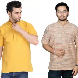 Pack of 2 Men Self Design Khadi Cotton Straight Kurta-17