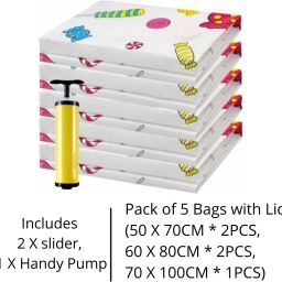 Vacuum Space Saver Compression Bag with 1 Pump, 2 Sealer and Pack of 5 Multisize High Volume Storage Vacuum Bags-image-48