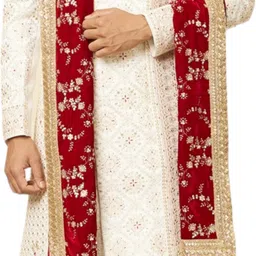 manyavar Velvet Embellished Red Men Dupatta-picture-30