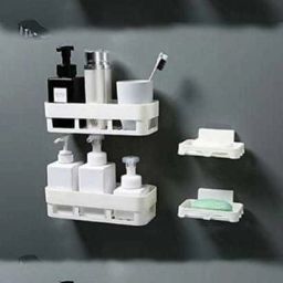 Pack Of 12 Pcs ABS Plastic Multiperurpose Home Kitchen Accessories Traceless Wall Shelves Decor Items Storage Kitchen Bathroom Soap Holder Shelf Rack Kitchen Cabinet with Strong Adhesive Magic Sticker (MultiColour) Plastic Kitchen Cabinet-image-62