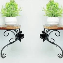 Wood And wrought Iron Wall Bracket Wall Shelf, Glossy Finish,Set Of 2 Iron, Wooden Wall Shelf-16