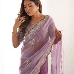Embellished, Embroidered Bollywood Organza Saree-picture-22