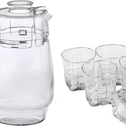New Designer Drinking Set Of One Jar With Lid & Six Glass Transparent & Clear-JG61 Jug Glass Set-image-58