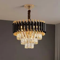 Crystal black Gold Polish Metal 400mm Colour Changing big size Hanging Chandelier Ceiling Lamp-image-48