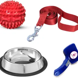 Ultimate 4-in-1 Kit for dogs | All-in-One Must-Have Pack for Pet Parents Rubber, Stainless Steel, Nylon Ball, Tug Toy, Training Aid For Dog & Cat-image-1