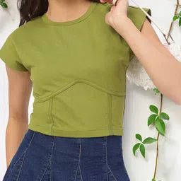 DressBerry Bubbly Basics Extended Sleeves Panelled Crop T-shirt-image-11
