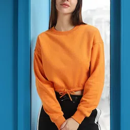 JUNEBERRY Drop-Shoulder Sleeves Crop Pullover Fleece Sweatshirt-42