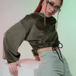 Stylecast X Hersheinbox Velvet Finish Hooded Cropped Sweatshirt-image-31