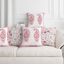 Sangria Pink & White 5 Pieces Printed Pure Cotton Square Cushion Covers-49