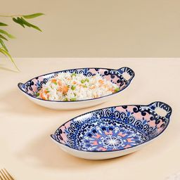 Nestasia 2Pcs Blue & White Mandala Printed Ceramic Bakeware With Handle-52
