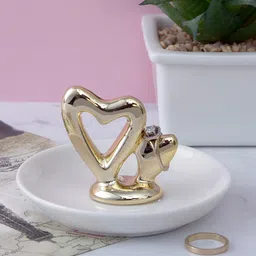 A Vintage Affair- Home Decor Gold-Toned & White Hearts Trinket Dish-13