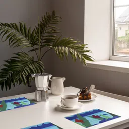 Nivasam 5 Pieces Green & Blue Printed Antiskid Rectangular Table Placemats image 1