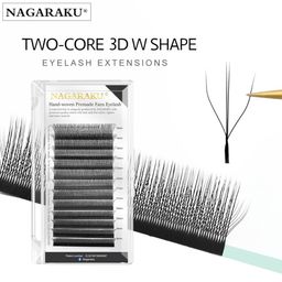 NAGARAKU Matte Black W Shape 3D Two-Core Premade Fans Eyelash Extensions Curl C- 0.07/8-15 image 2