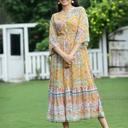 Women Tiered Multicolor Midi/Calf Length Dress-image-1
