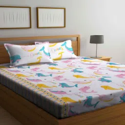 fabinaliv Cream Wildlife 300 TC Cotton Blend Double Queen Size Bedsheet With 2 Pillow Covers-picture-22