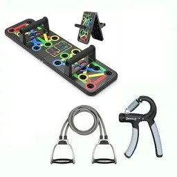 foldable Push-Up Board, Double Toning Tube, and Adjustable Hand Gripper Fitness Accessory Kit Kit-24