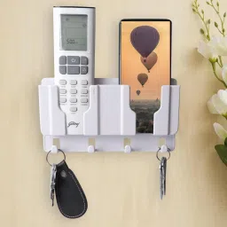dsns Multipurpose Design Key Holder for Wall Mounted Phone Stand with 4 Hooks Plastic Key Holder image 2
