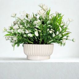 Artificial Mini White Flower & Green Foliage Plants with Pot for Home Office Artificial Plant with Pot-image-85