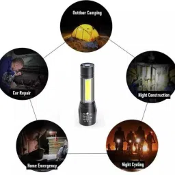 awza Zoomable XPE + COB LED Flashlight, Super Bright LED Torch,Waterproof Flashlight,4 Light Modes For Camping Hiking and Emergency Use Torch (Black : Rechargeable) 6 hrs Torch Emergency Light image 5