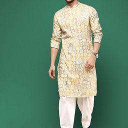 Sangria Yellow Ethnic Motifs Printed Cotton Ikat Straight Kurta-image-81