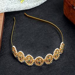 UNIVERSITY TRENDZ Gold-Plated Stones-Studded Sheeshphool Headband-20