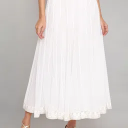 W Beige Flared Mesh Skirt-image-73