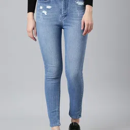 SHOWOFF Women Jean Slim Fit Low Distress Light Fade Acid Wash Stretchable Jeans-image-92