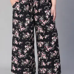 Oxolloxo Women Plus Size Floral Printed Easy Wash Parallel Trousers-image-6