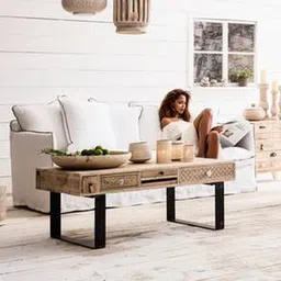 woodenmood Reed Rectangular Solid Wood Coffee Table in Semi Gloss Finish-picture-10