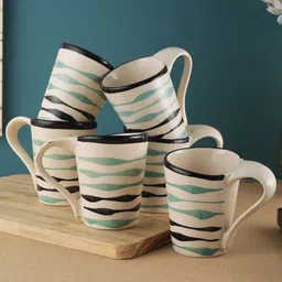 VarEesha Off-White & Green Printed 6-Pieces Ceramic Coffee Mug Set-18