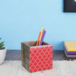 VarEesha Red Moroccan Handmade Mango Wood Stationary Holder-44