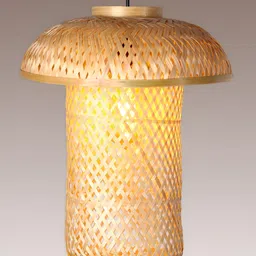 HABERE INDIA Beige Textured Wooden Ceiling Lamp-image-86