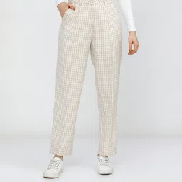 tokyo talkies Women Straight Fit Beige Cotton Blend Trousers-picture-44