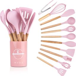 12-Pcs Silicone Spatula Cooking Set with Wooden Handles for Non-Stick Cookware Kitchen Tool Set-6