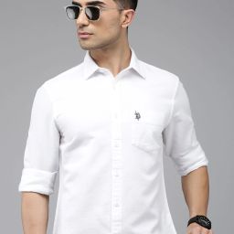 Men Tailored Fit Solid Cut Away Collar Casual Shirt-image-48