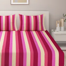 SWAYAM Multicoloured 144 TC Fine Cotton Double Fitted Bedsheet with 2 Pillow Covers image 2