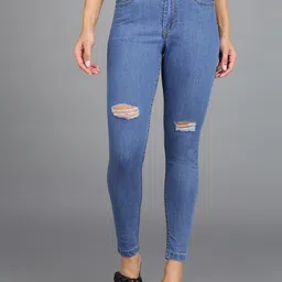 Urbano Fashion Women Skinny Fit Mildly Distressed Stretchable Ripped Jeans-picture-42