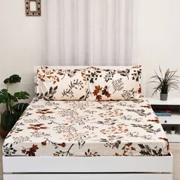 Ariana Off White Floral Printed 140 TC Microfiber King Bedsheet With 2 Pillow Covers-image-80